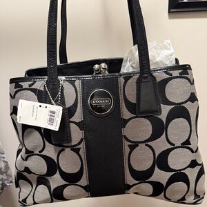 COACH Black and Gray Signature Canvas Tote